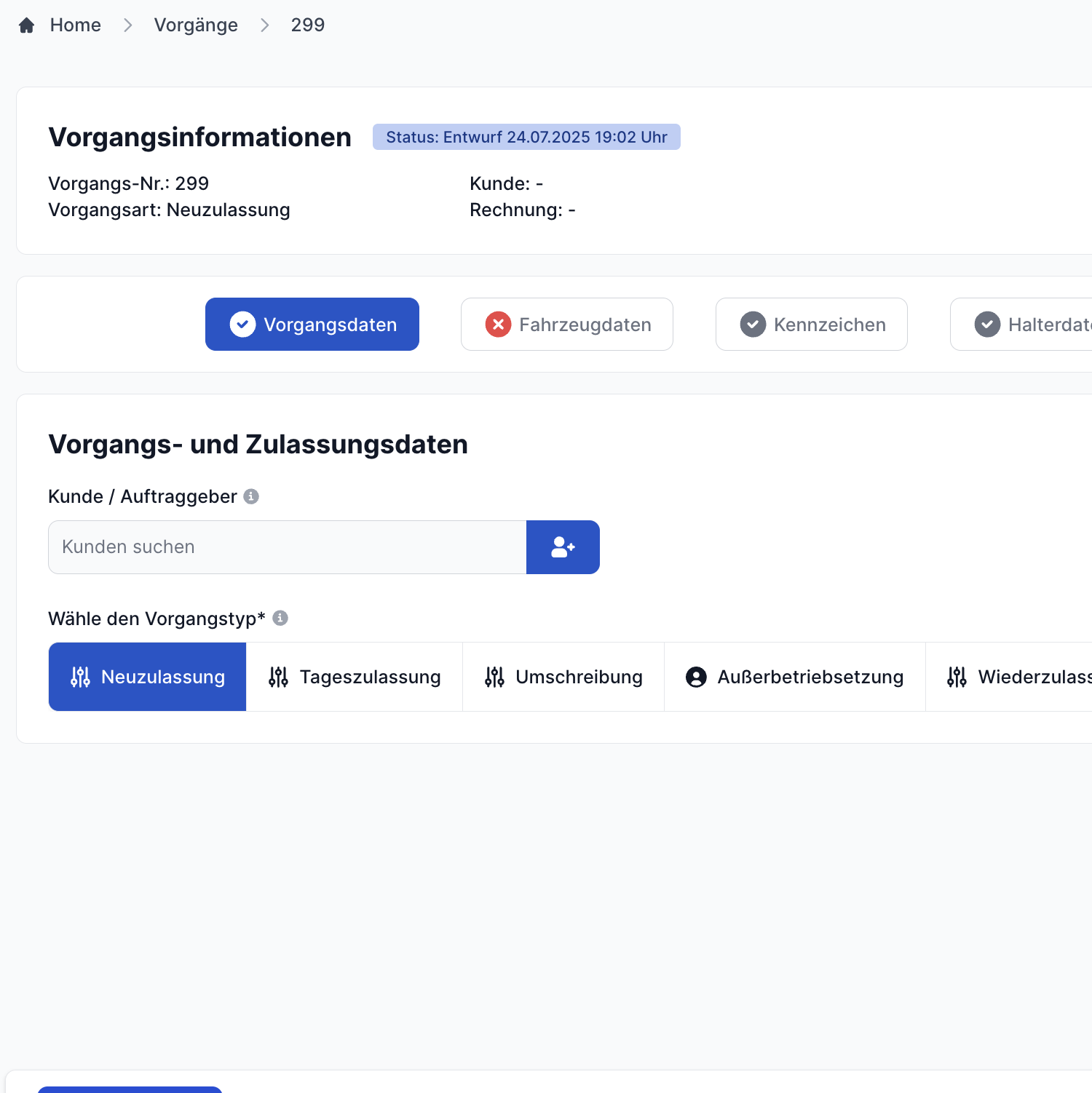 ZulassNow – Vorgangs- und Zulassungsdaten